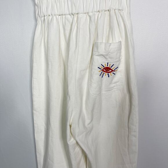 Soludos S White Rialto Tie Waist Jumpsuit Cotton Embroidered Zip Front Cropped - Picture 8 of 16